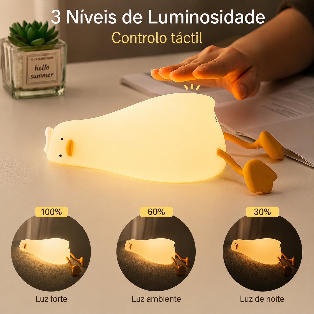 🦆 Luz Noturna Patinho em Silicone Recarregável
